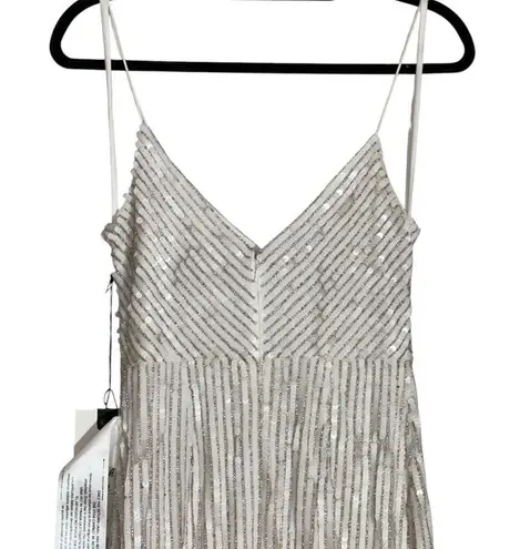 Mac Duggal 10817 Pearl White Beaded Art Deco Full Length Gown Dress Women’s US 4