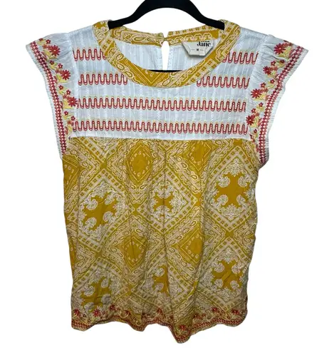 Savanna Jane Embroidered Hippie Boho Cap Sleeve 100% Cotton Flowy Blouse Size M Size M