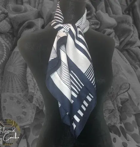 Navy and White Striped Scarf Blue