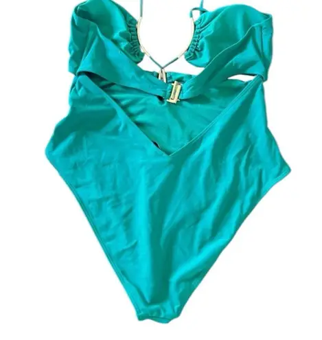 River Island Emerald Green Strappy One Piece Swimsuit with Gold-Tone Accents 12