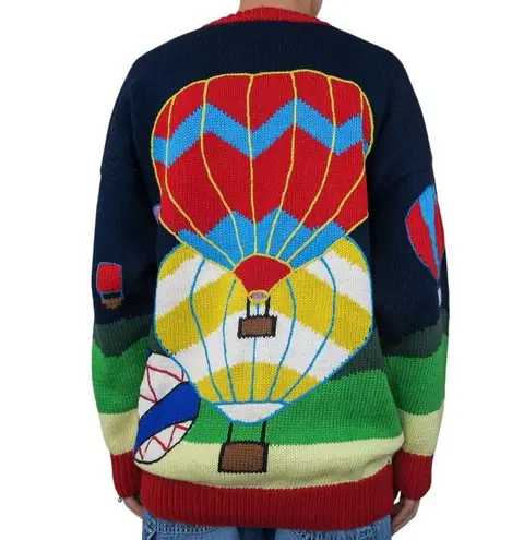 Vintage 80s Cotton Salsa Hot Air Balloon Sweater Blue Size L