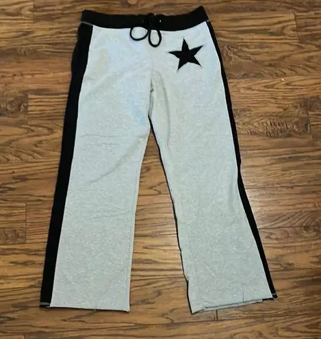 Gray and Black Star Track Pants with Adjustable Waistband Size L