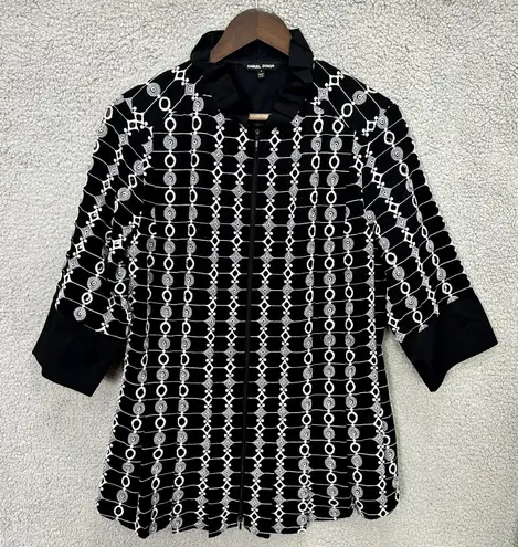 Samuel Dong Jacket Womens M Black White Geometric Statement Artsy Career Chic Black Size M