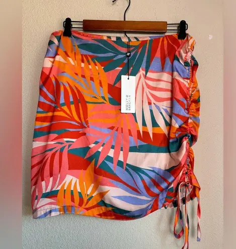 Molly Bracken NWT Roma Pink Sunset Retro Tropical Palm Tree Ruched Tie Skirt L
