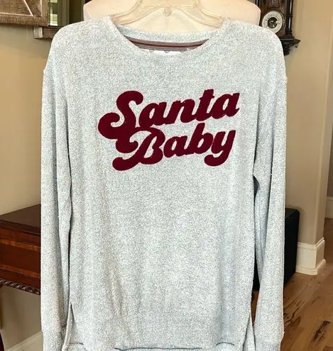Royce Santa Baby Sweatshirt Pullover Christmas Womens Large Comfy Gray Red Loungewear