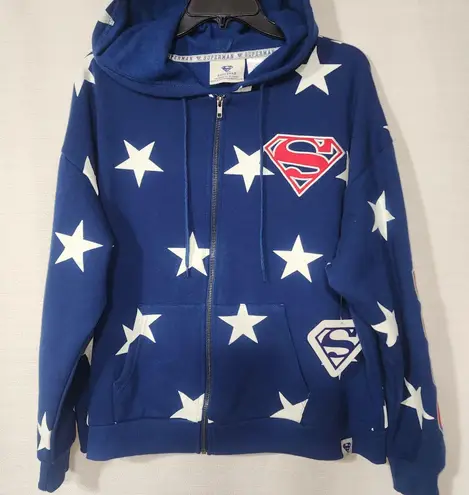 Superman 1938 women's full zip hoodie Large NWT Blue