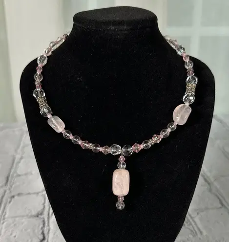 Baby Pink Silver Beaded Choker 14”