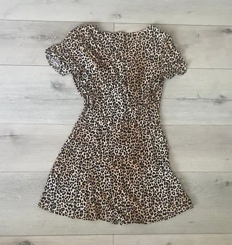 H&M Leopard Summer Short Sleeve Floral Slim Mini Beach Cocktail Party Dress Sexy