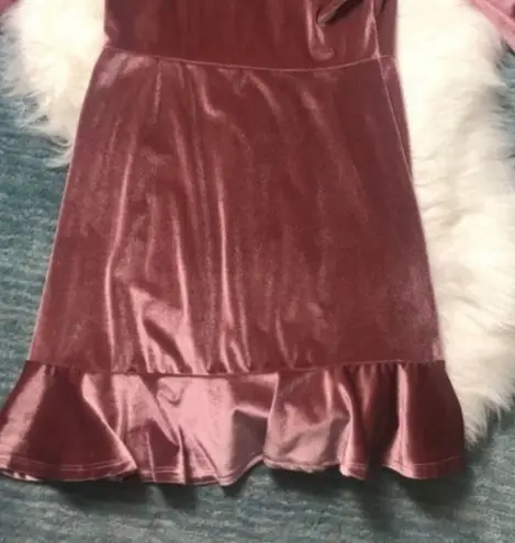 Lazy sundays Bell Sleeve Pink Velvet Ruffle Dress