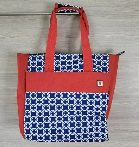 Travelon Red & Blue Geometric Travel Tote Bag With Zipper Closure & Inner Pocket