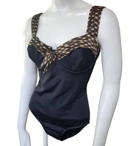 Westbound Vintage Beach Black, Brown, & Tan One-Piece Swimsuit (12)