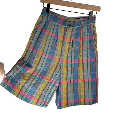 Vtg Giorgio Sant Angelo Bermuda Shorts Sz 6 Rainbow Cotton Linen Academia Blue