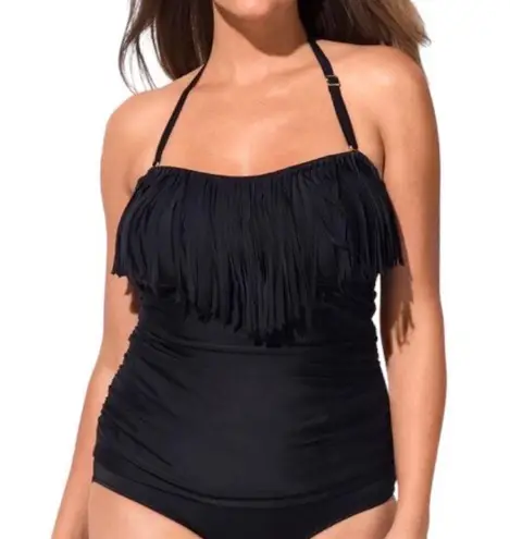 Swimsuits For All Fringe Bandeau One Piece Black Size 16