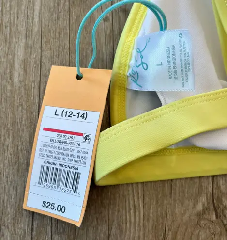 Kona Sol Womens NWT Yellow/Green Stripe Bikini Top - L