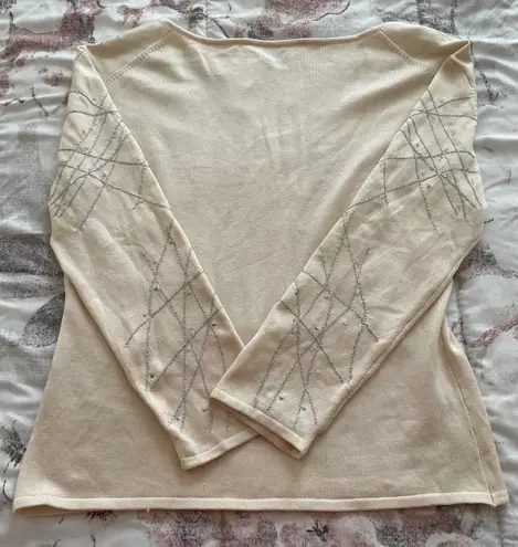 Beldini Belldini Silk Blend Beige Embroidered & Beaded Blouse, size M