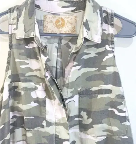 Bella Dahl Camo Sleeveless Top with Collar Green and White - Size XS - EUC
