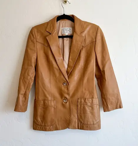Karen Silton 70s Authentic Vintage 100% Leather Western Blazer Jacket Camel Tan Size 8