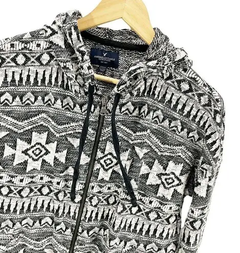 American Eagle  Women's Black Tribal Print Knit Zip Up Hoodie Sz S Oversized