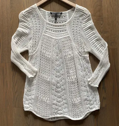 BCBGMAXAZRIA Crochet Knit Sweater in White Size Large