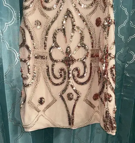Vvm Curve Formal Dress. Size Medium. Rose Gold. Sheer Top. NWT. Has Stretch Gold