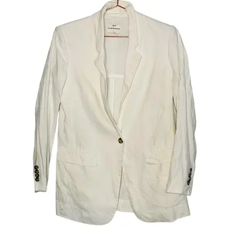 Club Monaco White Linen Single Brown Button Front Pocket Blazer Jacket size 4