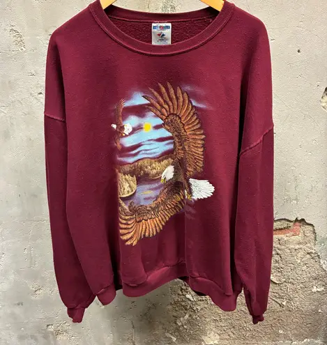 Jerzees Vintage 90s Maroon Red Eagle Nature Oversized Crewneck Sweatshirt 2X XXL