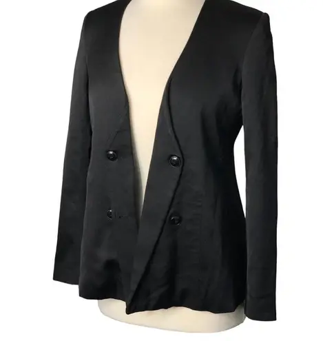 Frame  Womens Size 0 Black Silk Satin Blazer No Lapel Edgy Details Style lwot0083