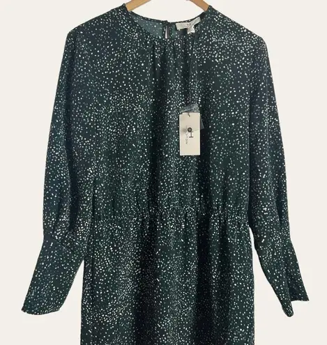 H by Halston Green Scattered Dots Print Long Sleeve A-Line Dress Size M NWT