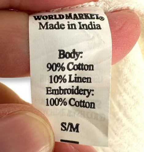 World Market | NWT | S/M Floral Embroidered Soft White Flowy Muslin Like Blouse