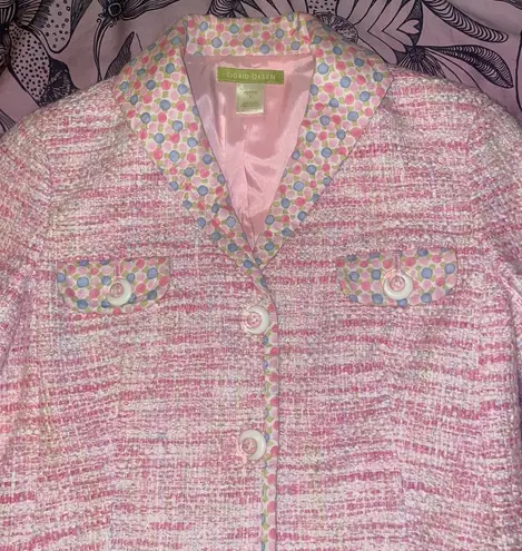 Sigrid Olsen 4-Pocket Pink Tweed Knit Multi Polka Dot Blazer Barbie Core EUC 2P