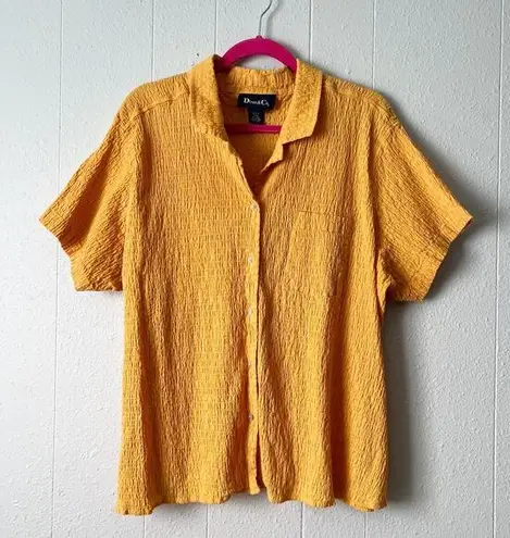Denim & Co . Womens Shirt 2X Mustard Stretch Casual Minimalist Lightweight