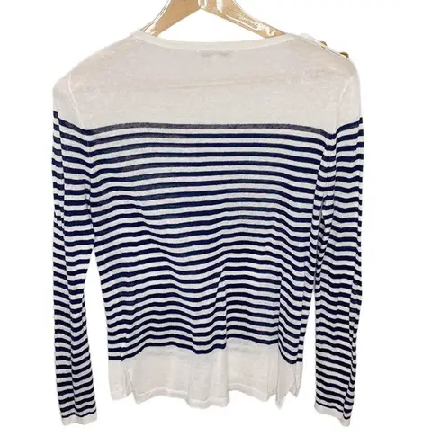 Sioni nautical linen blend striped sweater with golden chunky button accent sz S