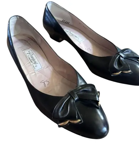 Vintage Paogoni Florence Leather Bow Pumps Pointed Kitten Heels Classic 8 Narrow Black