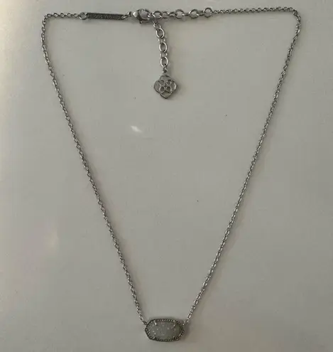 Kendra Scott  Elisa Necklace Iridescent Drusy Pendant Silver Chain