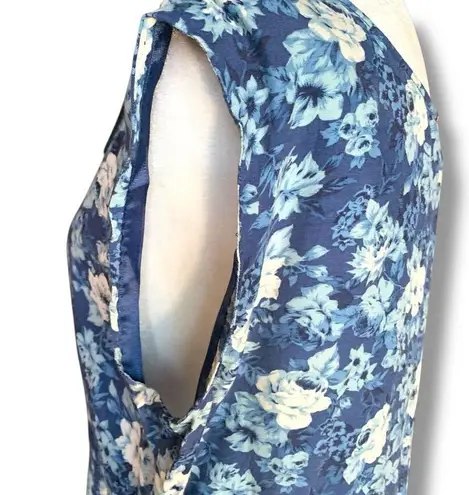Vintage 90s Rampage Blue Granny Floral Sleeveless Midi Dress Flowy Romantic Size M