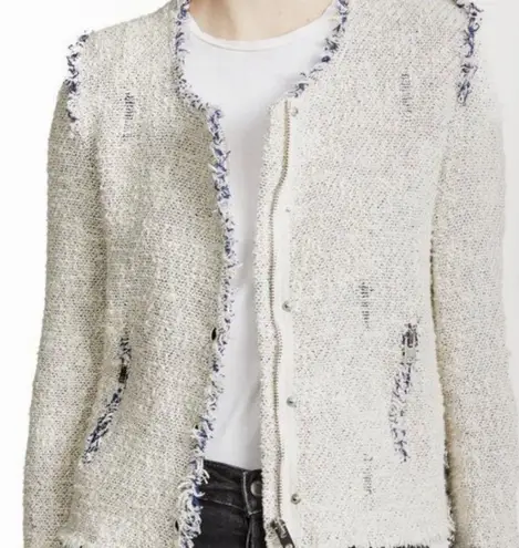 IRO Distressed Agnette Jacket White and Blue Tweed Size FR 38 US 6