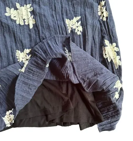 ECI NEW New York Boho Shift Dress 3/4 Sleeve Floral Embroidered Blue Large