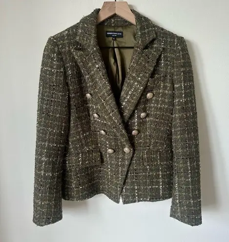 Generation Love  Womens Delilah Tweed Double Breasted Blazer XS Army Green Multi