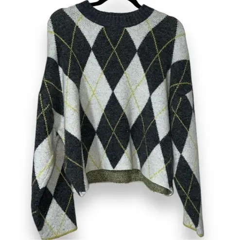 PRINGLE OF SCOTLAND X H&M size medium oversized Argyle Sweater grey yellow cream Gray