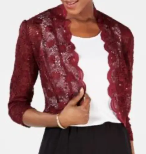 R & M Richards  Scalloped Sequin Lace Bolero Size Large In Wine Red NWT thumbnail 1