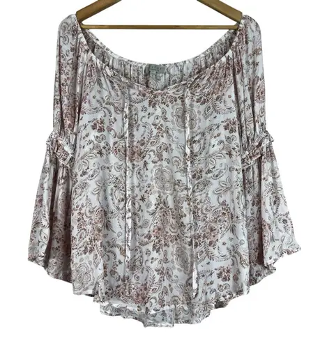 Status by Chenault Blouse Womens M Pink Floral Off Shoulder Flare Sleeve Hippie Size M