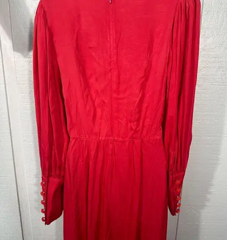 Farm Rio  Cutout Maxi Dress Red V Neck Ballon Sleeve Size Medium NWT