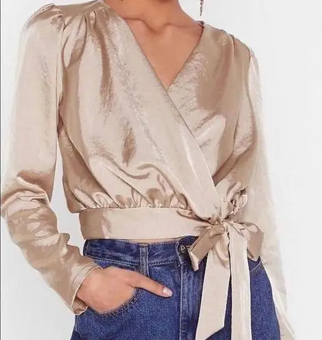 Nasty Gal NWT  Satin Tie oh Tie Champagne Top 10