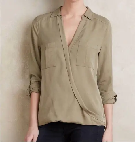 Holding Horses x Anthropologie Green Celina Utility Wrap Blouse Size 2