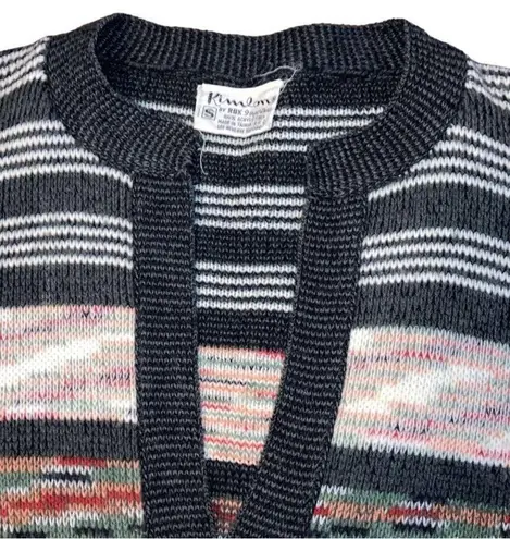 Vintage 70s 80s Kimlon by RBK Acrylic V Neck Sweater Colorful Stripee Abstract S Orange