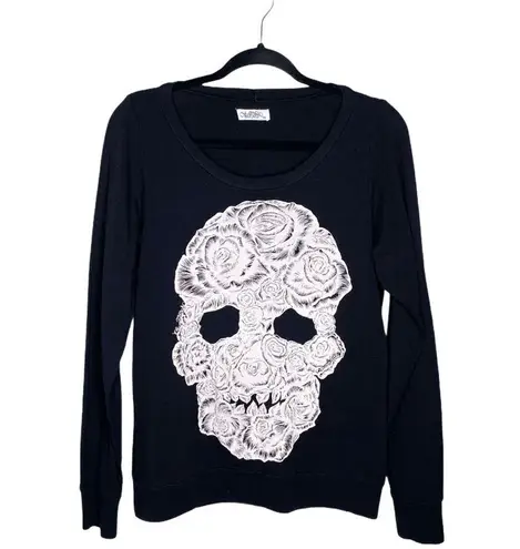 Lauren Moshi ❃ Rose Skull Super Soft Handrawn Graphic Sweatshirt ❃ Black ❃ XS ❃