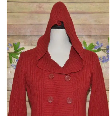 Effeci Ladies Red Double Breasted Hooded Cardigan Sweater Size S PS Cozy