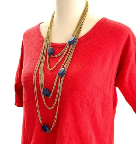 Amrita Singh 18K gold plated multi brass chain necklace, synthetic rubies, NWT