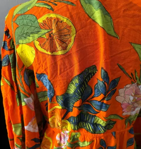 Blue Island Tropical Orange Citrus Print Vacation Resort Dress