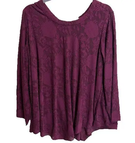 Susan Graver Burnout Jacquard Knit Top Vintage Wine 1X Petite Whimsygoth Romance